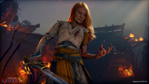 Faye in combat in God of War Laufey, performing aerial combos