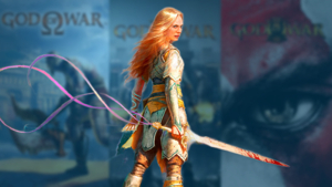 Faye holding her magical sword with Rue ribbons extended